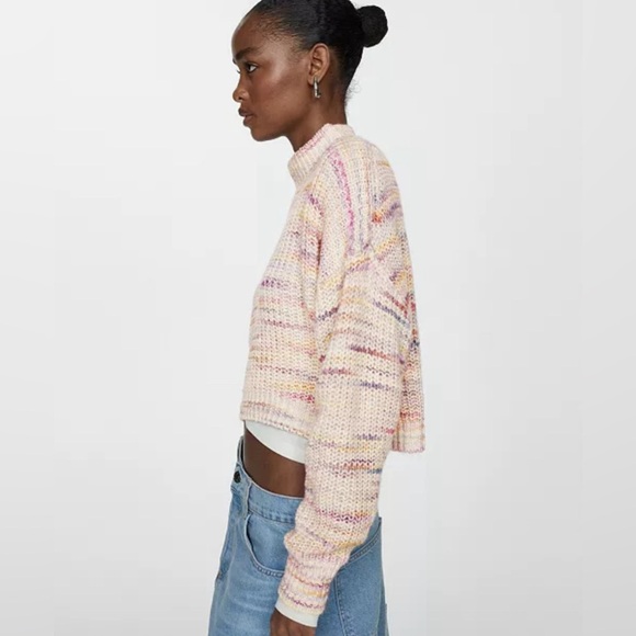 Mango Cream Cowl Turtleneck Sweater Chunky Knit - Picture 3 of 5